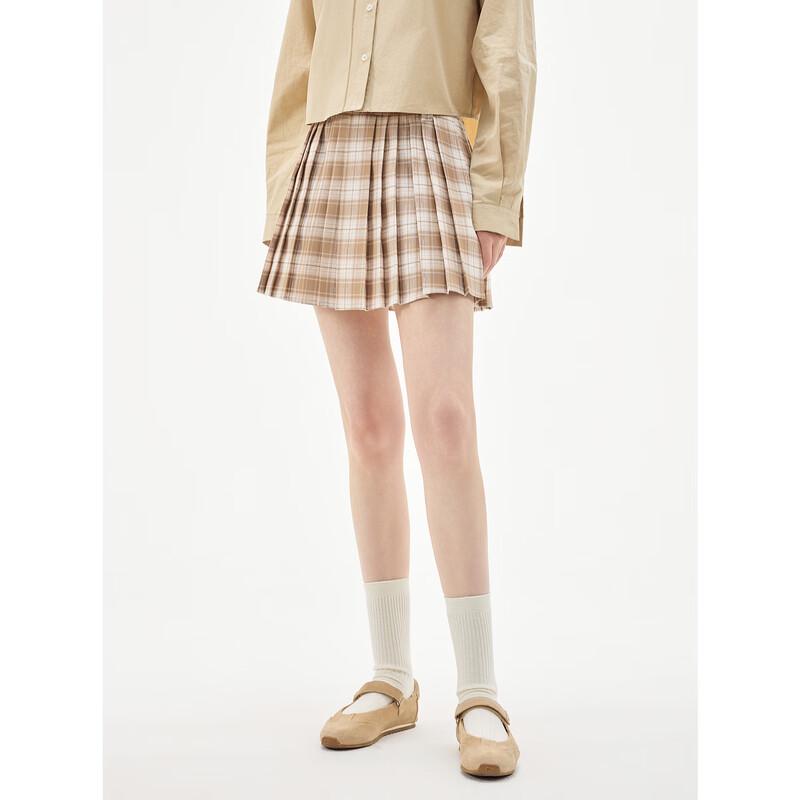 

ELLE Women s Preppy Plaid High-Waisted Pleated Mini Skirt M