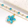 2Pcs/Set Gold Plated Flower Pendant Necklace Pink Crystal Crystal Chain Necklace  Women Girl
