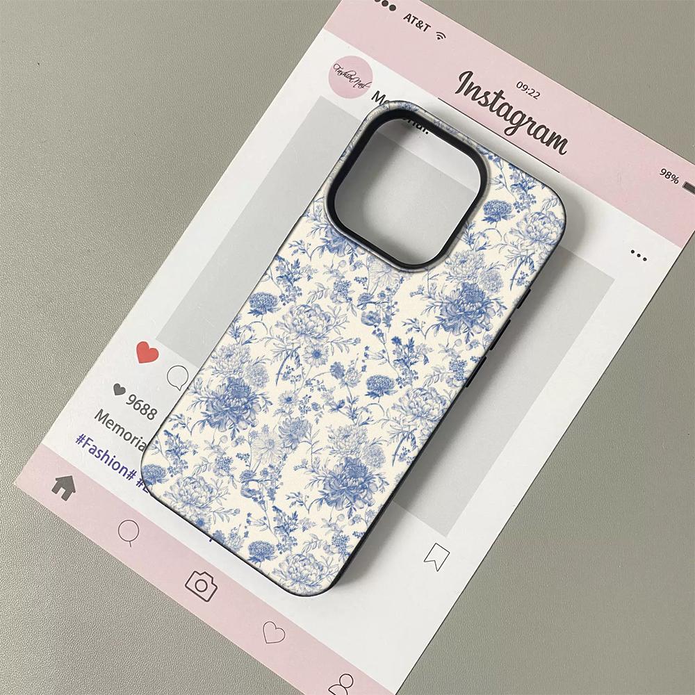 

Винтажный цветочный чехол для iPhone 17 16 15 14 Plus 13 12 11 Pro Max Ретро Синий цветочный узор Ударопрочный ТПУ Защитный чехол For iPhone 11