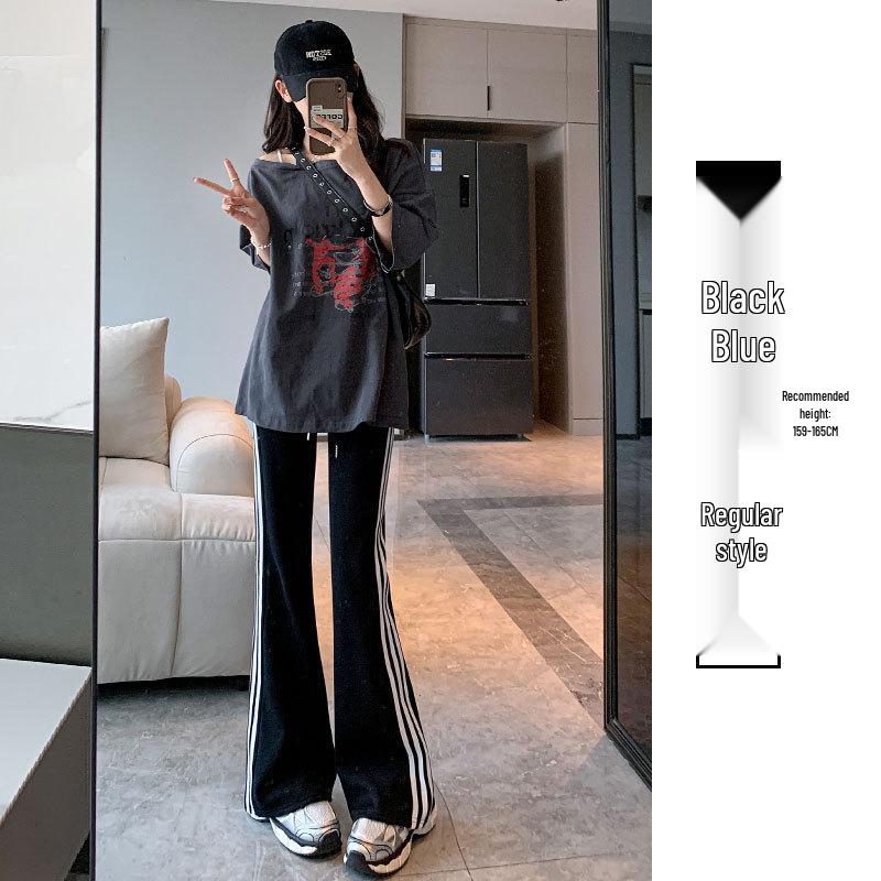 Mamba Cotton Casual Flare Pants - Women's High-Waist Striped Sport Trousers (2024 Autumn/Winter Collection)