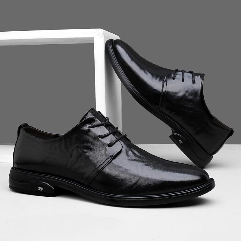 Men's Autumn Business Leather Shoes - British Style, Comfortable Lace-up, Top Layer Cowhide Casual Shoes