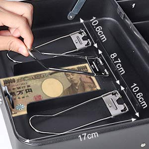 Jssmst (Jessmat) Portable Coin Safe with Key Lock, 3 Spring Clips, Metal, 30x24x8.8cm (Black, Key Lock)