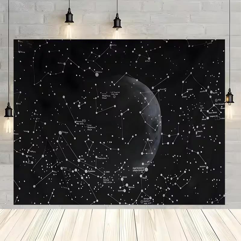 Constellation Star Map Tapestry, Black and White Night Sky with Moon 47.2x31.5inch/120*80cm