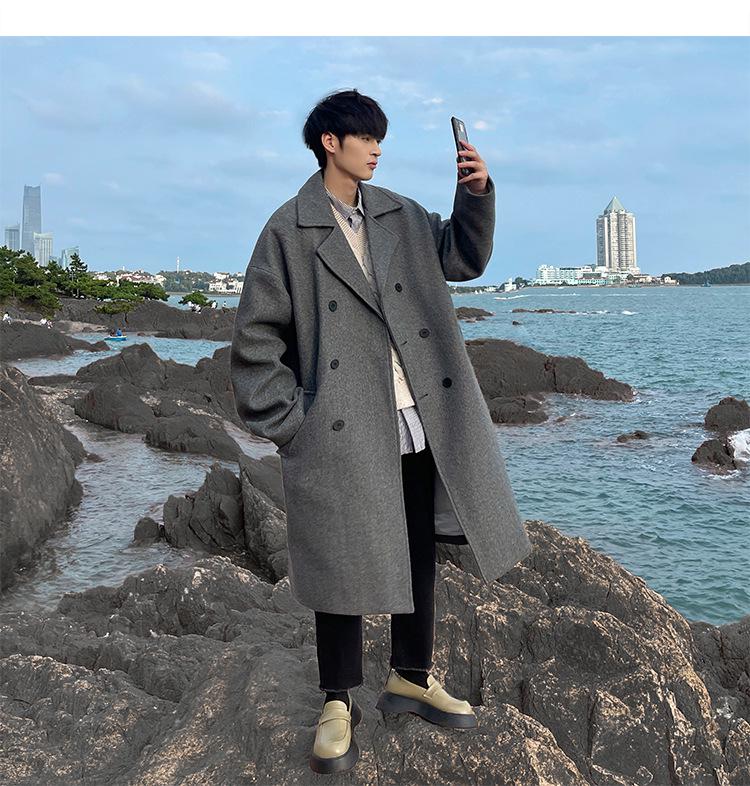 Men's British Style Wool Trench Coat - 2024 Autumn/Winter Trend, High-End Mid-Length Thick Jacket