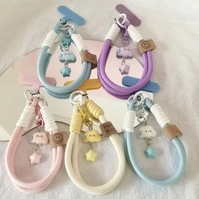 Cute Korean INS Style Mobile Phone Lanyard Short Wrist Strap Clouds Star Charm Keychain Lanyard Universal Phone Case Lanyard