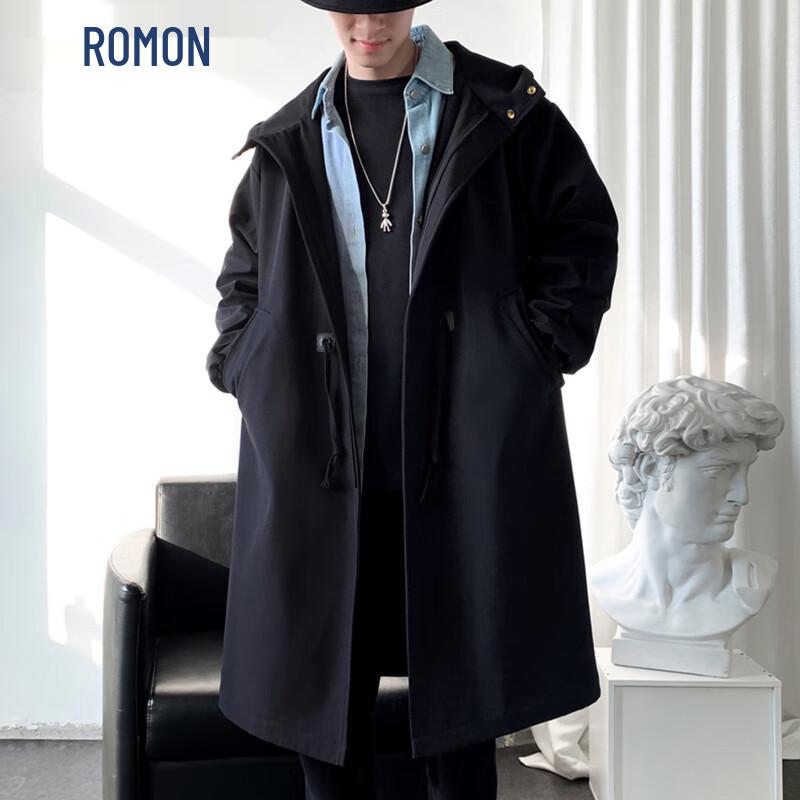 

Romon Men s Hooded Mid-length Business Trench Coat 2XL