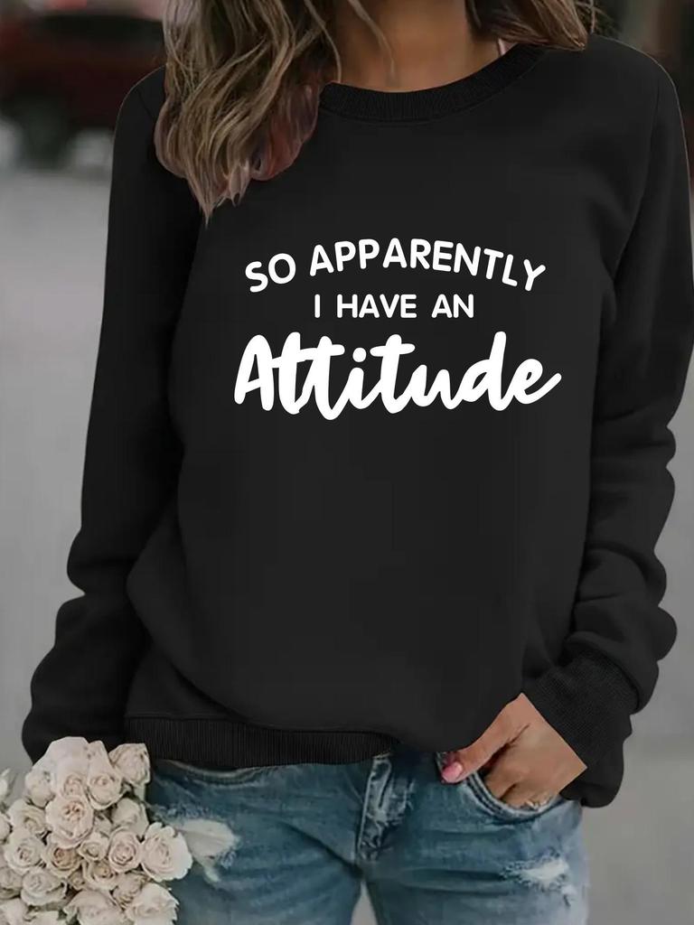 Women's Attitude Print Round Neck Pullover Sweatshirt - Autumn/Winter Collection