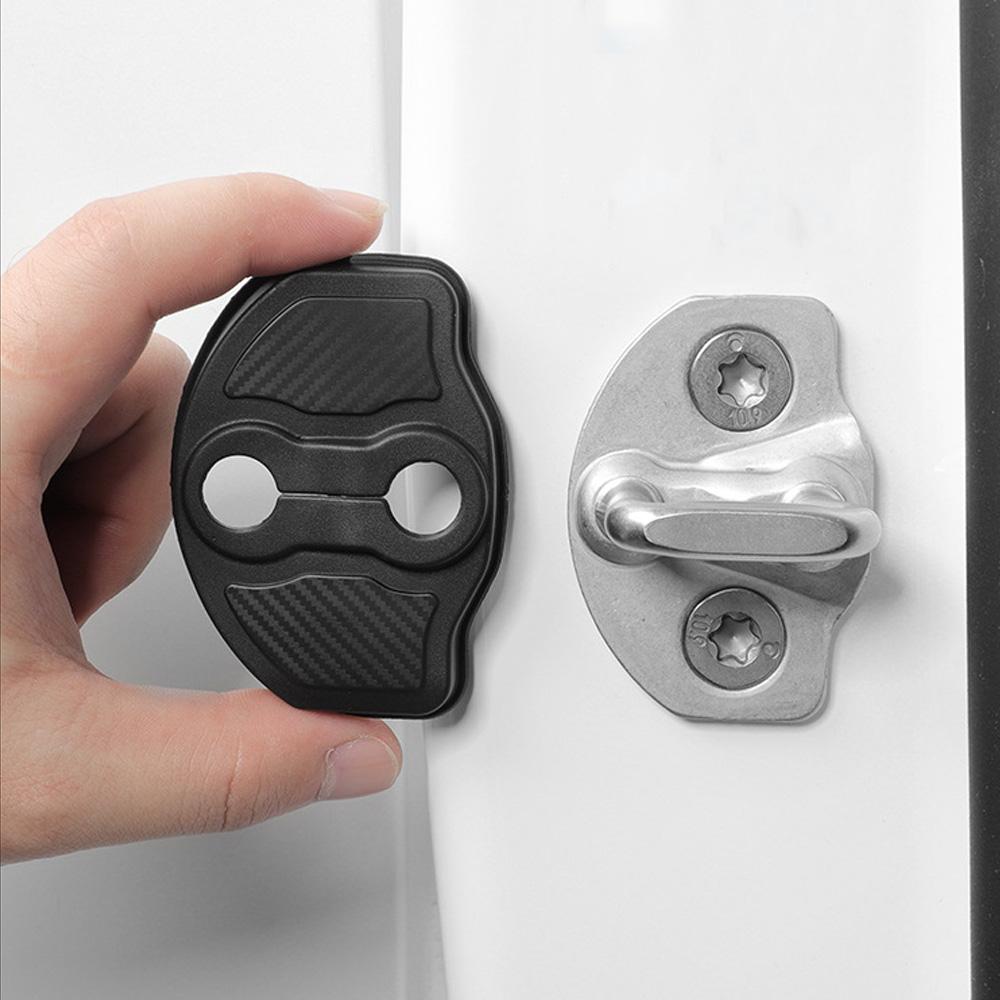 For 2016-2023 Tesla Model 3 Model Y Door Lock Cover Protective Latch Cover ABS Carbon Fiber Style 4pcs