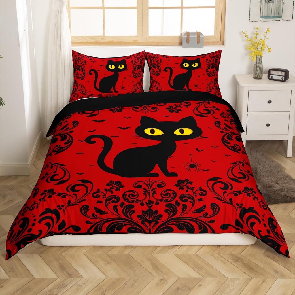 Black White Spider Web Duvet Cover Queen Halloween Gothic Bedding Set for Boys Adults Room Decor Hippie Floral Comforter Cover