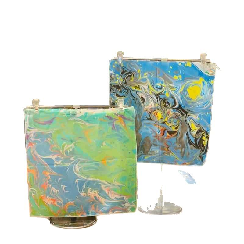 Novan Water Marbling Painting Set: Silk Scarf Kit for Kids with Pigment and Fan Brushes