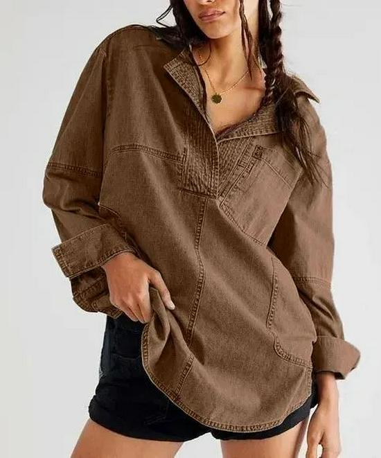 European-American Slim Fit Lapel Denim Jacket for Women