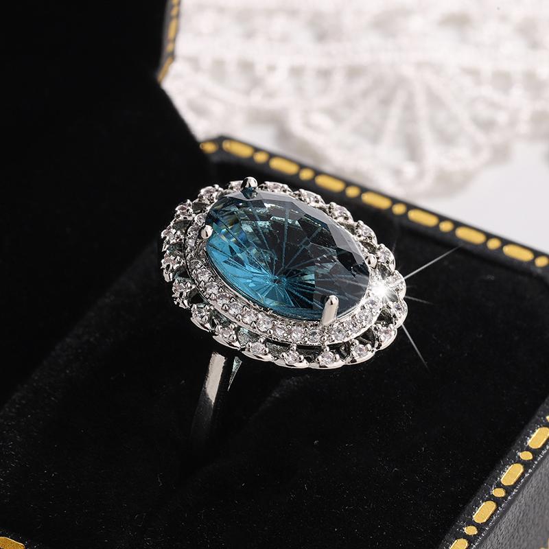 Haute Couture Blue Women's Ring 925 Silver Plated Natural Blue Topaz Women's Ring Cocktail Party Jewelry Gift