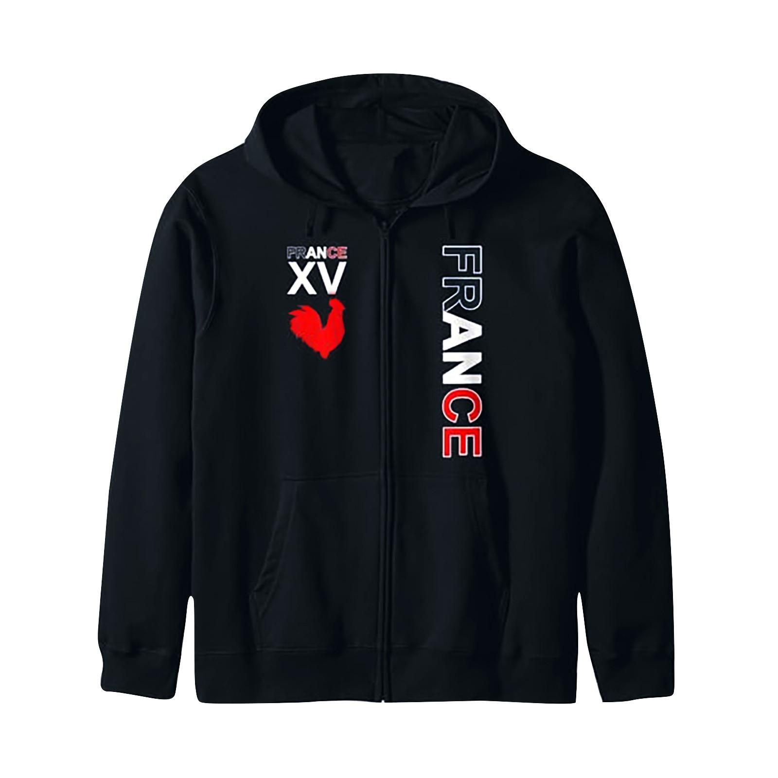 

Чоловічі та жіночі модні французькі регбі з довгими рукавами і капюшоном, светр на блискавці M чорний