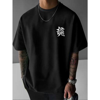 European Sizes YF1022 Dragon Print Casual Breathable Trendy Street Fashion Men's Comfortable Oversized T-Shirt