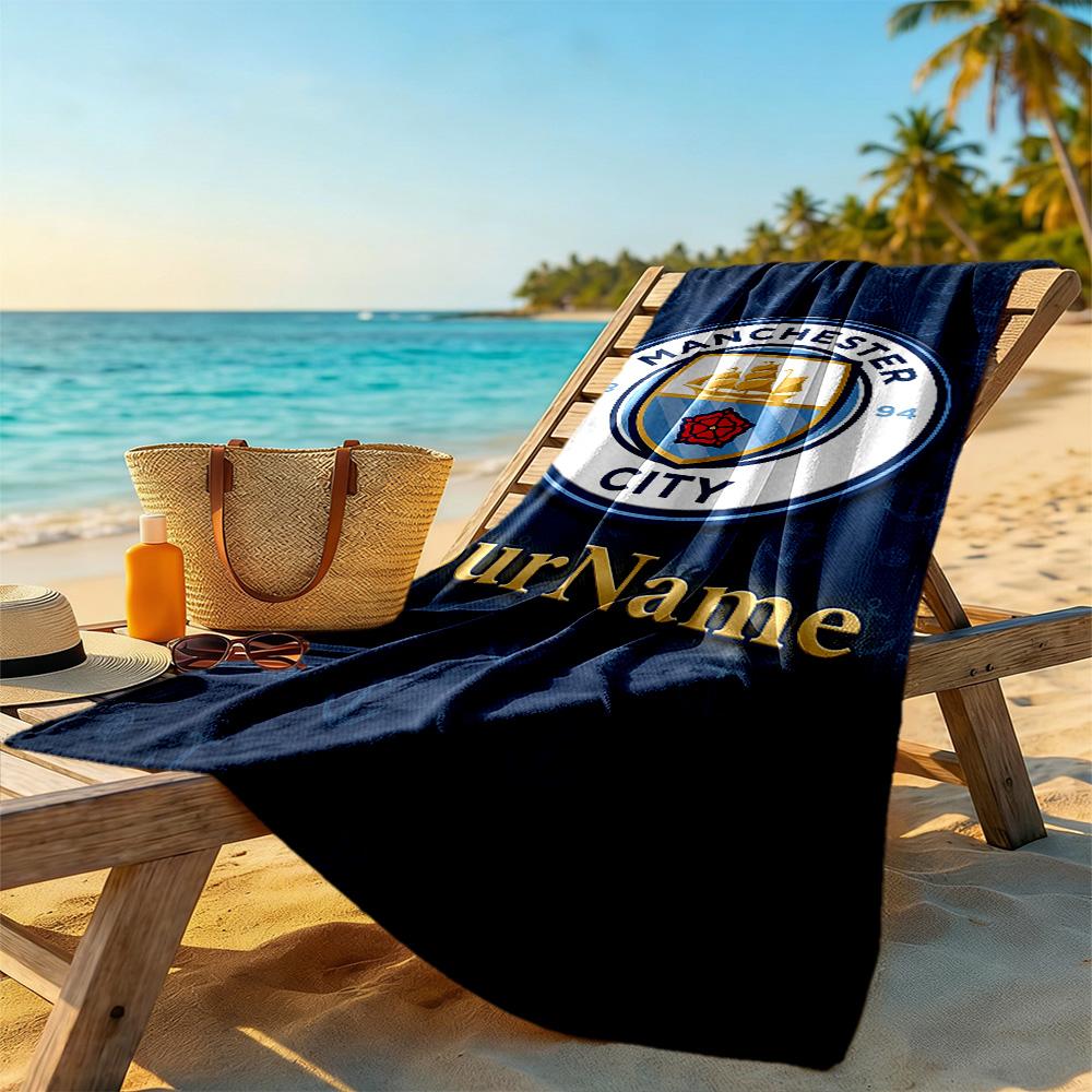 Manchester City Customize Text Beach Towel Soft Durable Quick-Dry Suitable for Swimming Gym Camping Yoga Vacation