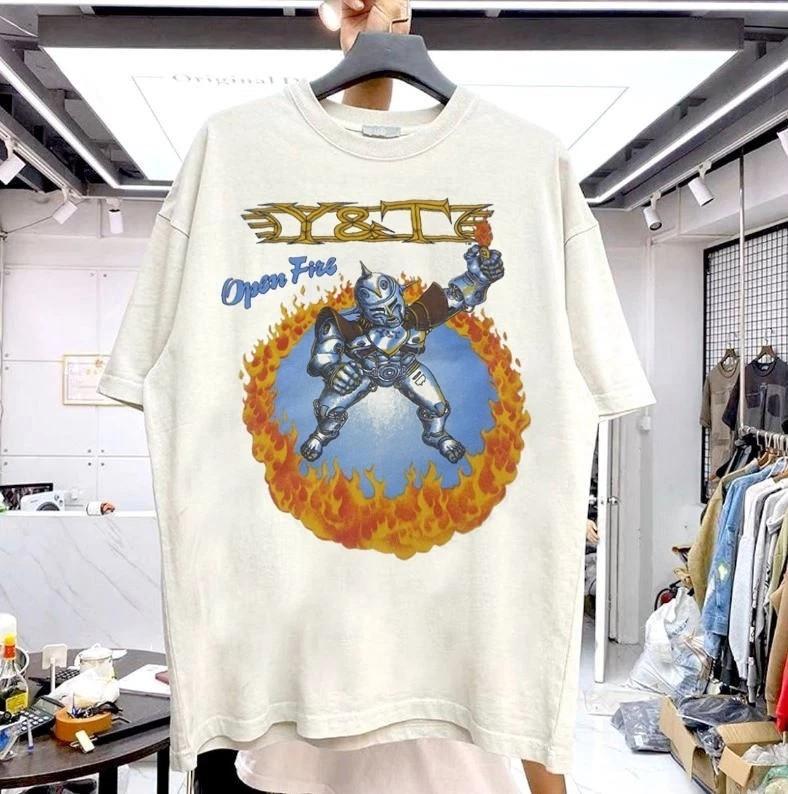 YampT Open Fire 90s Reprint Short Sleeve T shirt White Tee Men Women XXL