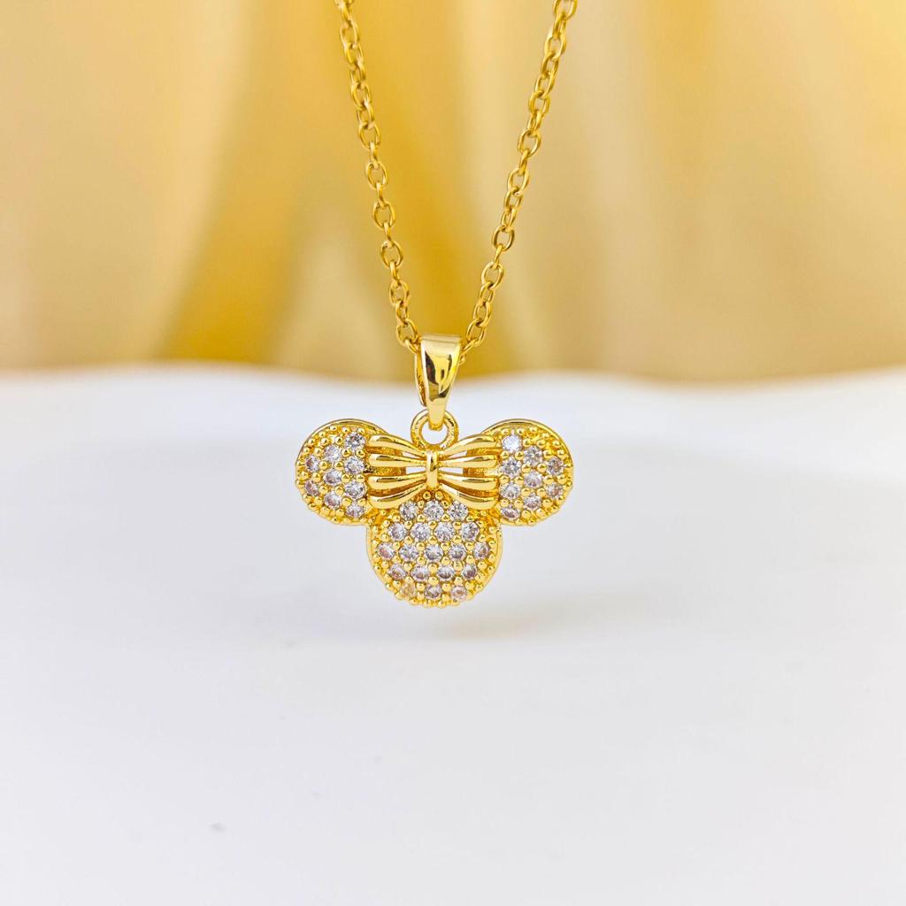 Exquisite Full Diamond Mickey Necklace for Women - Trendy, Simple Clavicle Pendant, Perfect Gift for Best Friend.