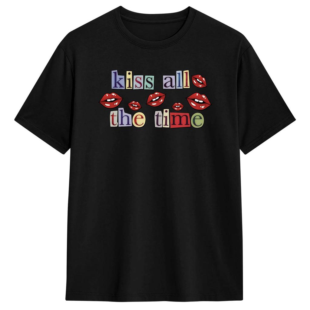 Creative Harrys Styles Kiss All The Time TShirts for Men Round Collar 100 Cotton T Shirts Short Sleeve Tees Printing Clothes