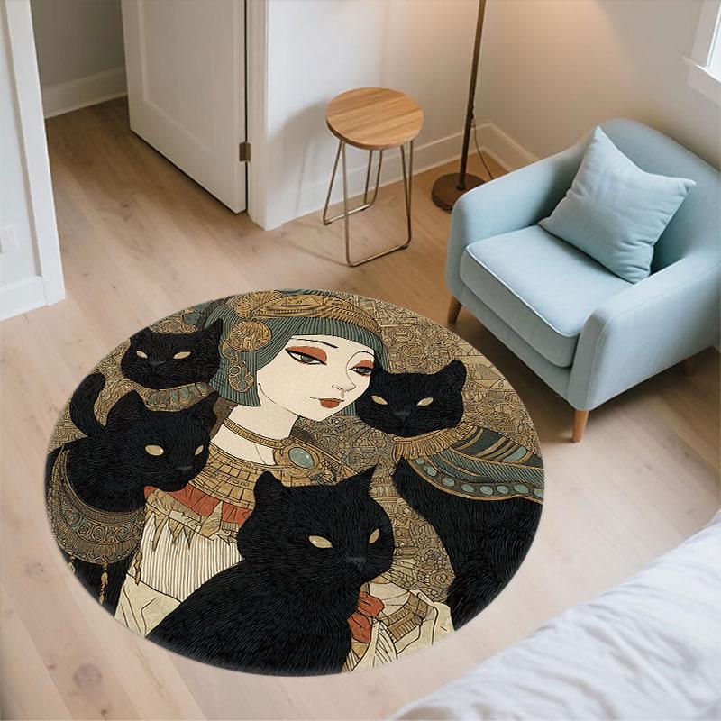 Egypt pattern round rug,Carpet Rug for Living Room Bedroom Playroom ,Non-slip Floor Mat,Holiday Gifts and Birthday Gifts.