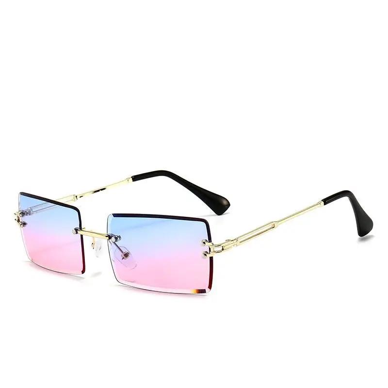 Vintage Brown Square Sunglasses Woman Luxury Brand Small Rectangle Sun Glasses Female Gradient Mirror Rimless Oculos De Sol