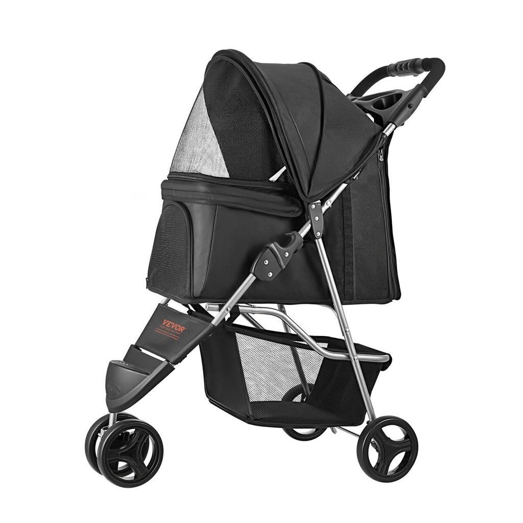 Pet Stroller Foldable 3 Wheels Travel Dog Stroller with Brake Up To 35lbs
