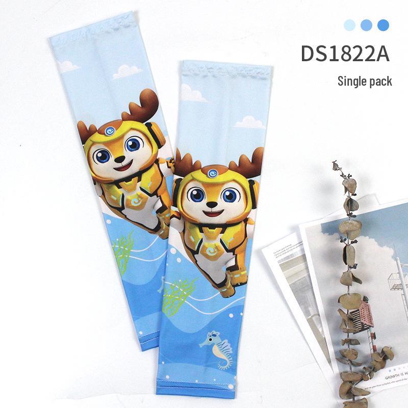 Invincible Deer Squad Boys Summer Sun Protection Ice Sleeves - Breathable Cartoon Design for Outdoor Use One Size