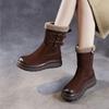 Johnature Anti Slip Thick Soled Snow Boots Belt Buckle Plush Warm Genuine Leather Women's Mid-calf Boots
