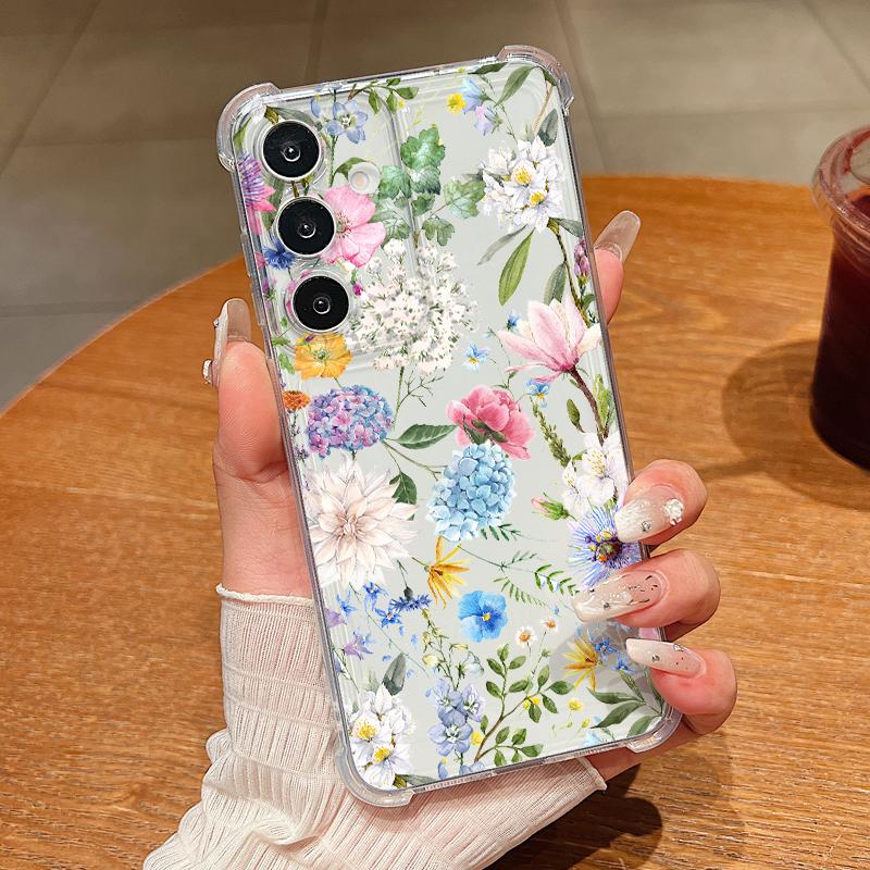 Colorful Flowers Pattern Phone Case For Samsung Galaxy S26 S25 S24 S23 Ultra S22 Plus S21 S24 S25 FE Clear Shockproof Soft Cover