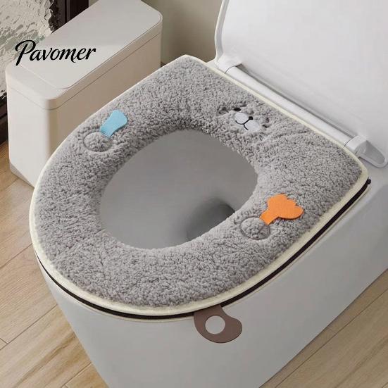 Non-slip Bathroom Decor Soft Plush Toilet Seat Cover, Thick Washable Pad with Zipper And Reusable Mat Handle, Warm Skin-Friendly Cushion for O-Shaped