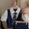 Summer Preppy Style Children Outfits Kids Clothes Set Teenage Girls School Uniform Short Sleeve Shirt+Skirt Two Piece Suit