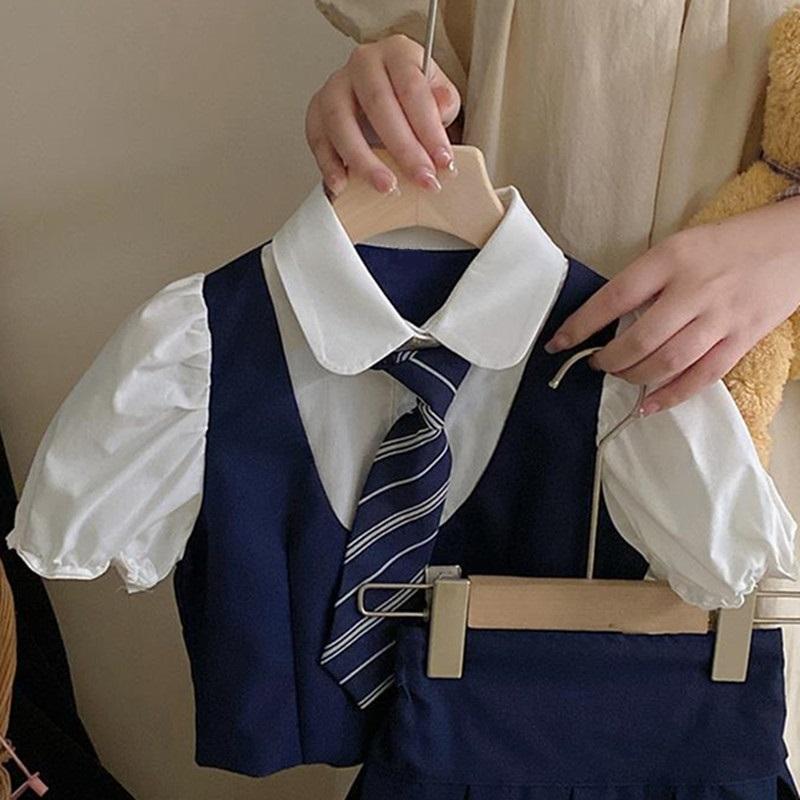 Summer Preppy Style Children Outfits Kids Clothes Set Teenage Girls School Uniform Short Sleeve Shirt+Skirt Two Piece Suit