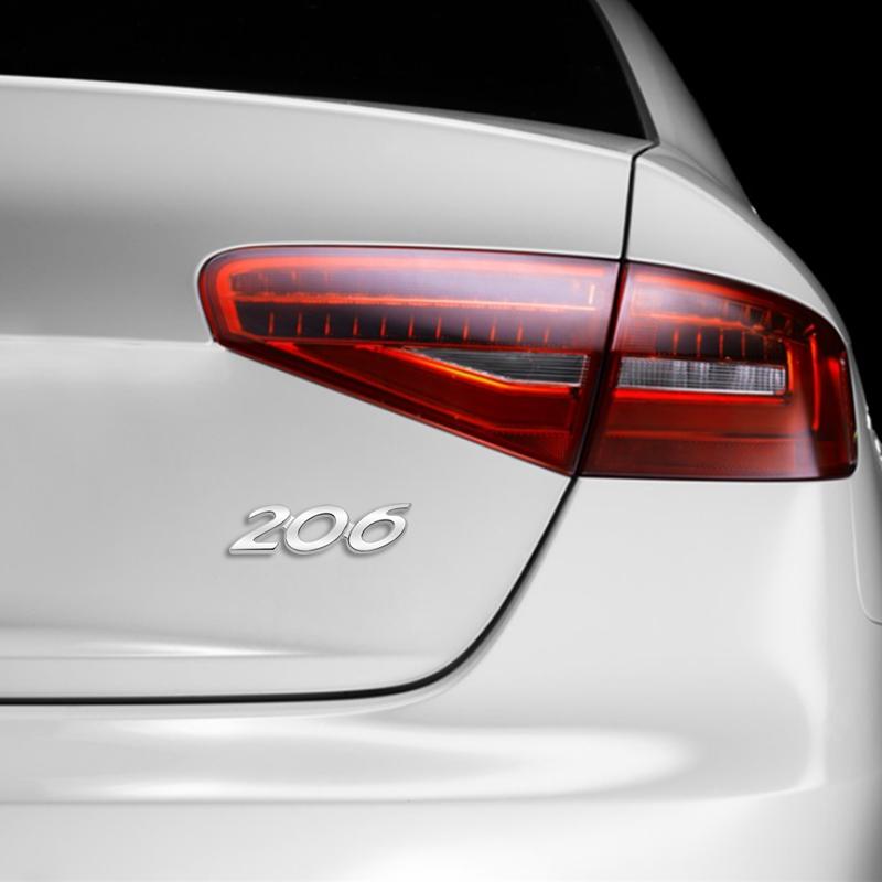 1Pc 3D Glossy Black Chrome Silver 206 Metal Logo Emblem Badge Decal Car Sticker for Peugeot 206 Car Accessories
