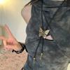 Boho Five-pointed Star Bolo Tie PU Woven Bronze Butterfly Choker Turquoise Feather Necklace  Men