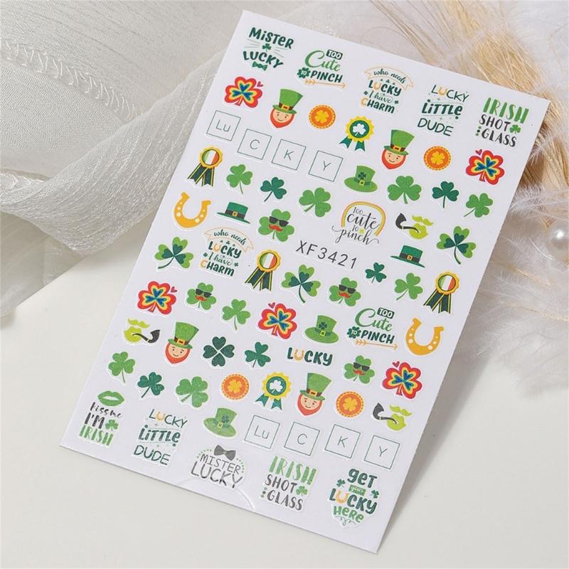 Saint Patrick’s Day Nails Art Stickers Green Shamrock Nails Decals Adhesive Nail Sticker Nails Art Decoration