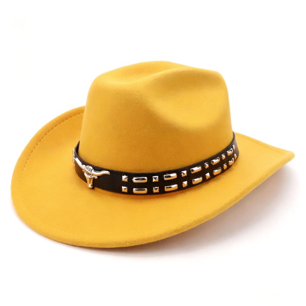 New Western Cowboy Hat Cow Head Belt Accessories Cowboy Hat Versatile Solid Color One-word Retro Cowboy Hat