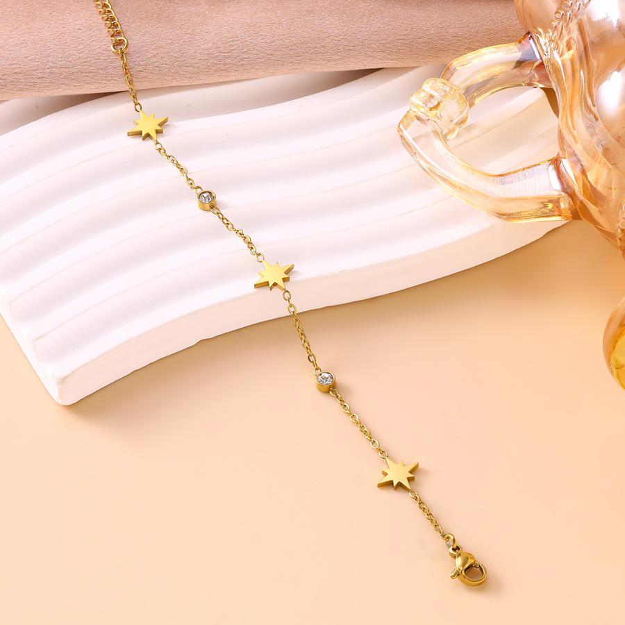 European Style Light Luxury Eight-Pointed Star Titanium Steel Bracelet with Diamond-Inlaid Zirconia for Women