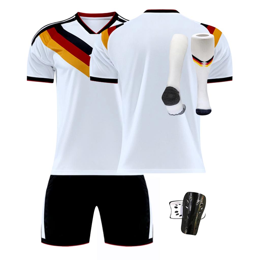 Men's Soccer Jersey Set Includes Short Sleeve Shirt Shorts Shin Guards and Socks Suitable for Sports Training and Matches