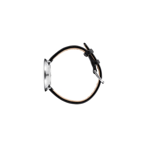 ARNE JACOBSEN STATION 53301-1601 Watch, 34mm, Scandinavian Design, Water Resistant (Quiet Design with No Second Hand), White with Black Leather Strap