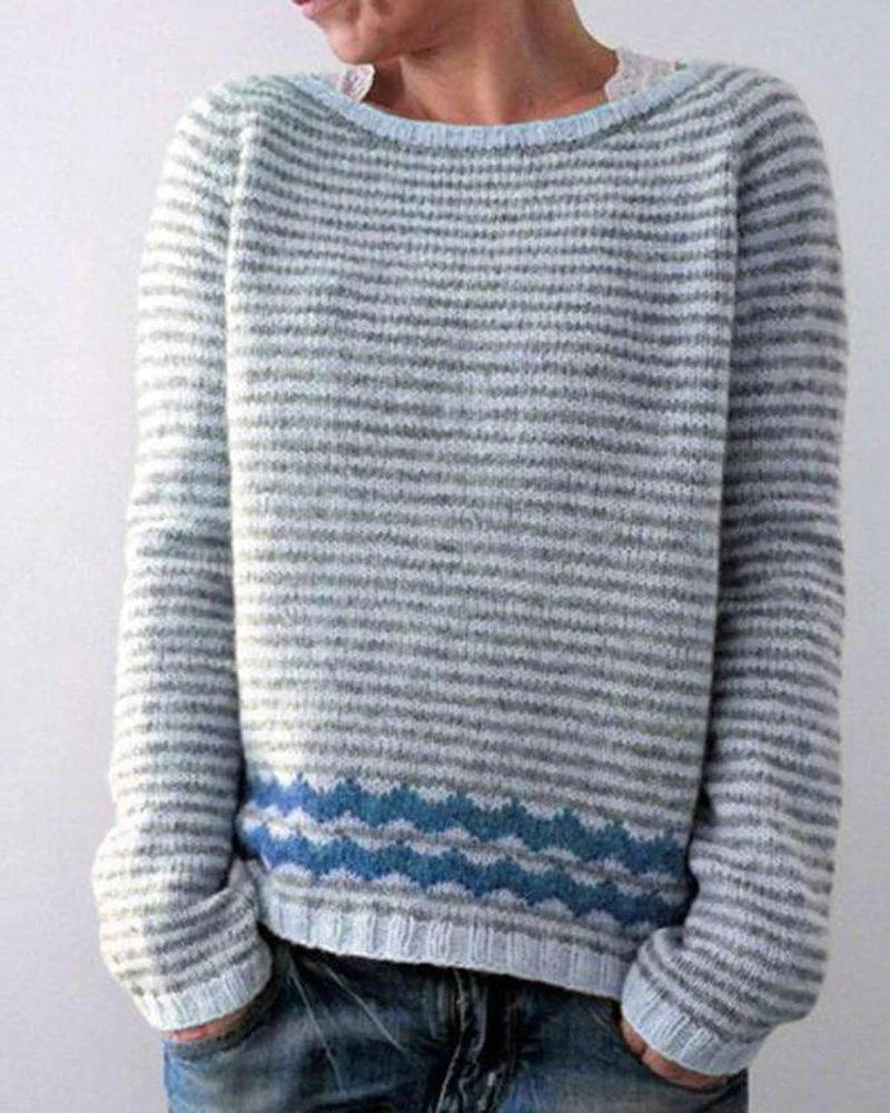 Multicolor Round Neck Knit Sweater with Sheep Pattern