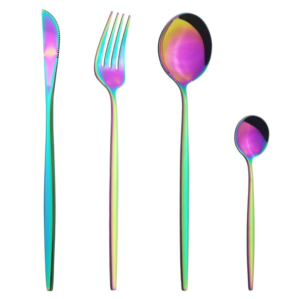 4Pcs/Set Colorful Dinnerware Set Stainless Steel Cutlery Dinner Set Knife Fork Coffee Spoon Silverware Set Kitchen Tableware Set