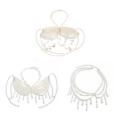 Diseños Únicos Perlas Elegantes Joyería Corporal Cadena para el Sujetador Tejido Suave Accesorio Decorativo para Declaración Audaz y a la Moda