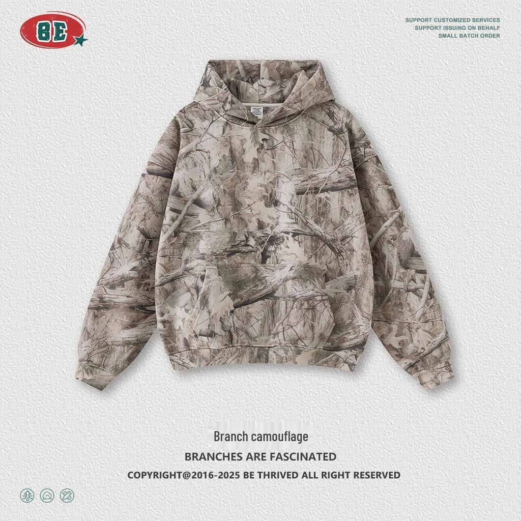 Men's Autumn 2025 Y2K Camouflage Hoodie - American Trendy Desert Tree Branch Design