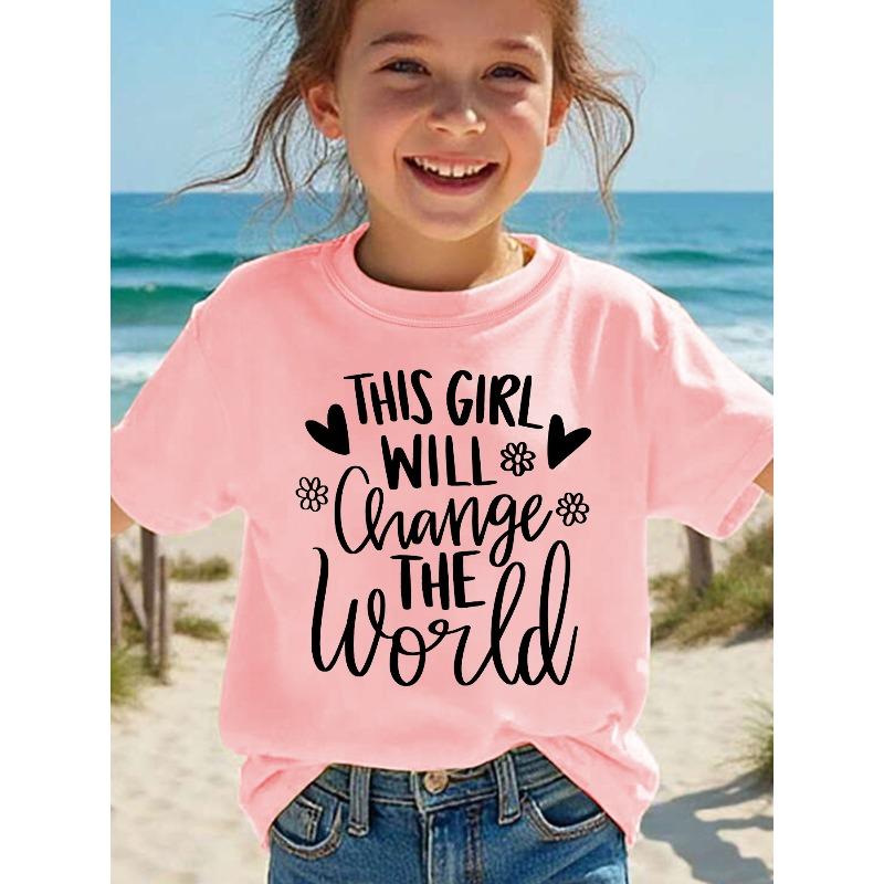 KidsTees Europese Maat Meisjes Zomer Mode T-shirt met Engelse Opdruk Een Casual en Veelzijdig Topje 116cm roze