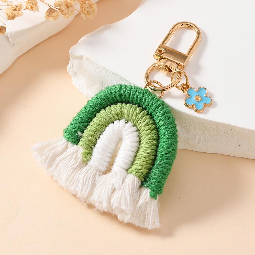 Hand-Woven Rainbow Keychain Pendant Charm