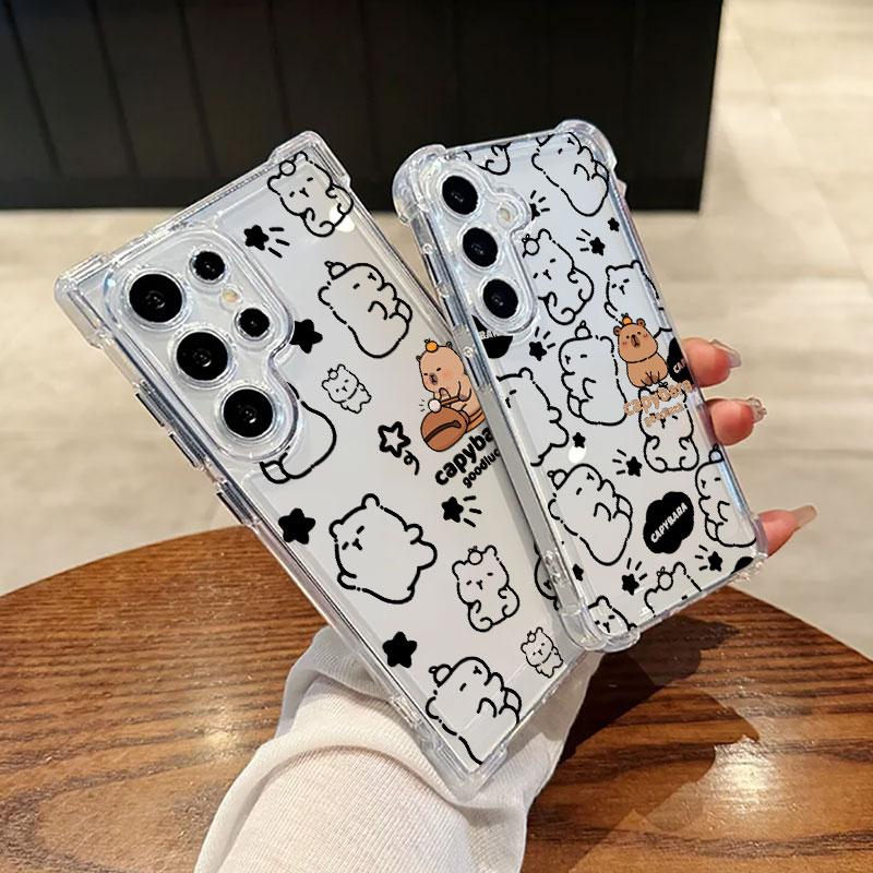 Phone Case For Samsung Galaxy S25 FE S24 S23 S22 S21 Ultra S20 Plus Note 20 10 S25FE Clear Shockproof Cover Cute Little Capybara