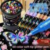 80-12 Colors Barrel Glitter Soft Tip Acrylic Markers Students Art Opaque Blendable Flash Comic Coloring Pens