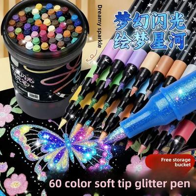 80-12 Colori Cilindro Glitter Pennarelli Acrilici Punta Morbida Studenti Arte Opachi Miscelabili Flash Fumetto Pennarelli da Colorare