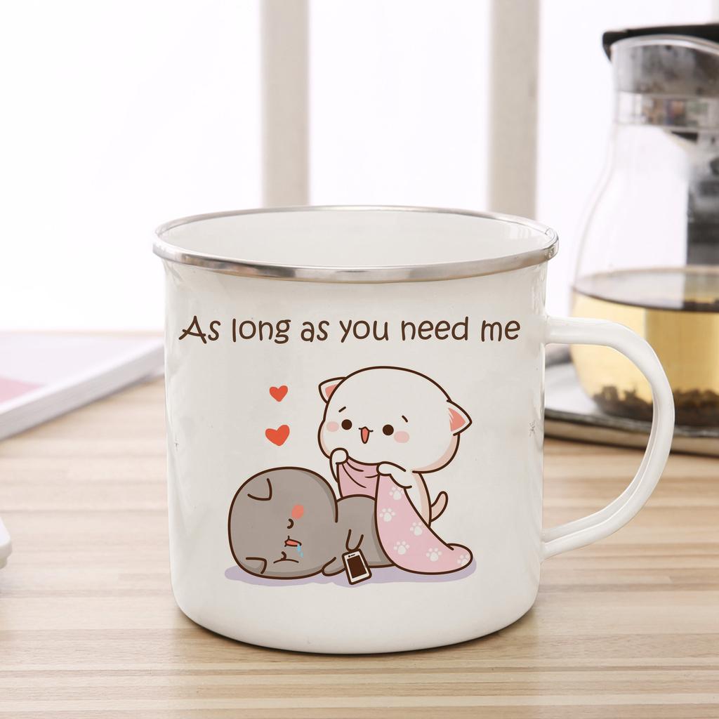 New Peach and Goma Cat Enamel Coffee Tea Cup Cute Animal Breakfast Dessert Milk Water Cup Couple Gift Original Breakfast Cups