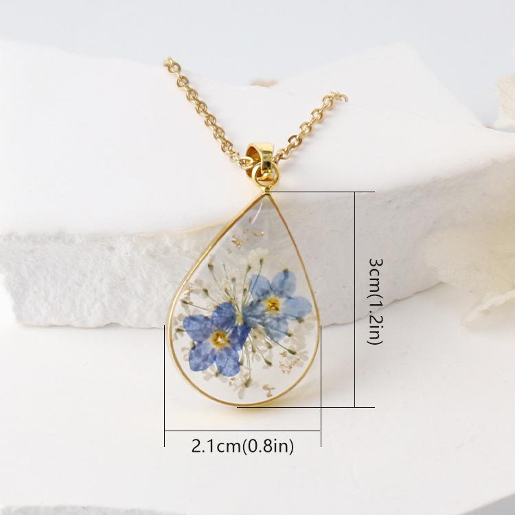 Ivy Rose Gold Forget-Me-Not Pendant Real Dried Flower Jewelry Transparent Resin Crafts Premium Necklace