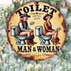 Weathered Rust Funny Toilet Round Tin Sign D Flat Western Cowboy Couple Restroom Marker Wall Hanging